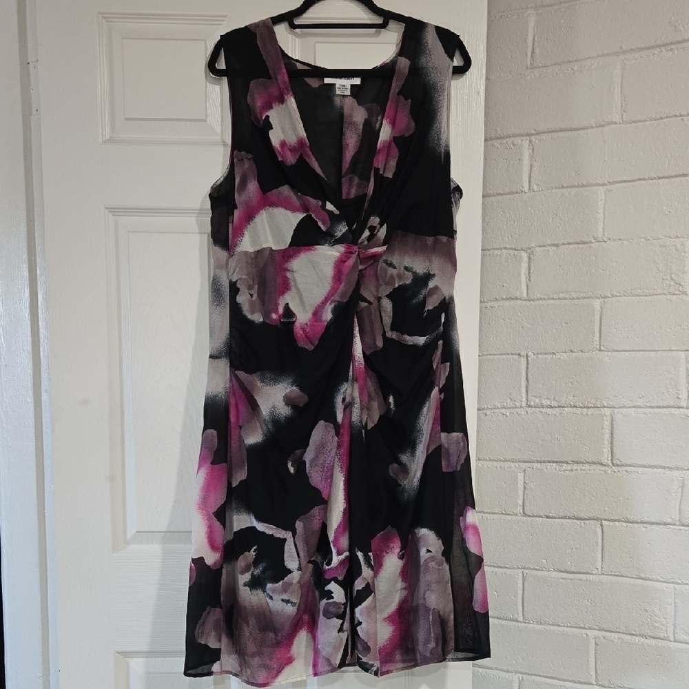 Calvin Klein Black and Pink Floral Midi Dress